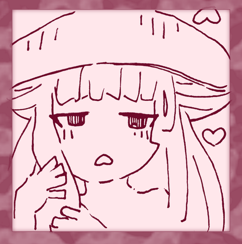 An ink drawing of a Destroying Angel mushroom girl stroking her own hair.