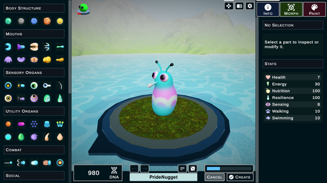 A "Nugget" creature in transgender flag colors.