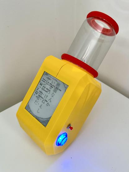 some manner of contraption, in yellow, red, and blue