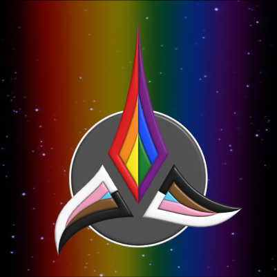 Klingon emblem in inclusive pride flag colours