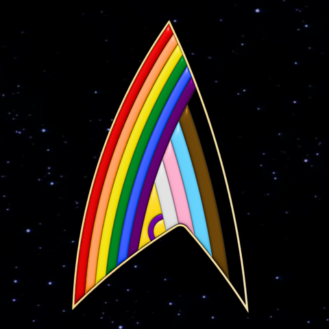 Starfleet emblem in inclusive pride flag colours
