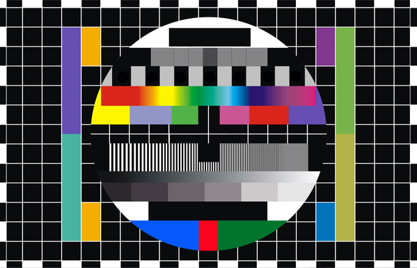 ORF Sendeschlussbild von Zeiten, als der österreichische Rundfunk nicht durchgehend gesendet hat. Es sieht aus wie eine Mischung aus einer Pride Flag, einer Drucker Testseite und einer lofi Grafik von einem Diskoball.