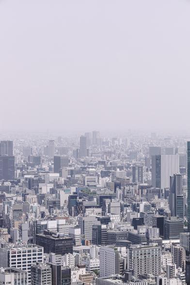 photo of the skyline of toky taken from the toky tower, showinmg a clear sky up to the horizon, filled with buildings up to the horizon