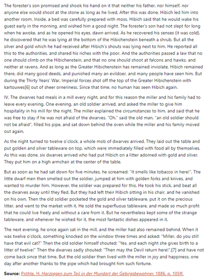Part 3 of German folk tale "The Dwarf King Hibich". Drop me a line if you want a machine-readable transcript!