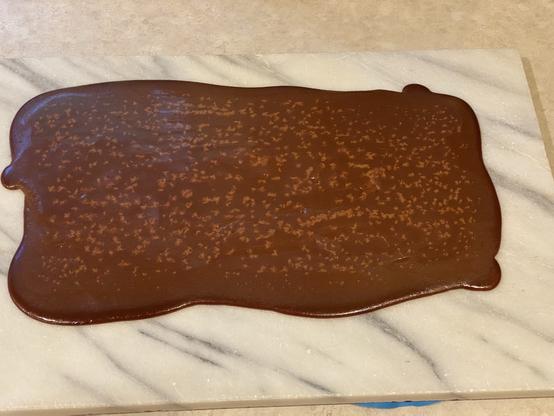 a slab of fudge on a marble slab but it’s crystalising funny already