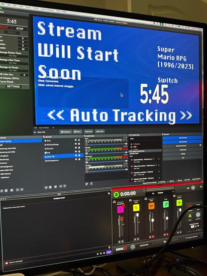Photo of computer running OBS with a stream starting countdown