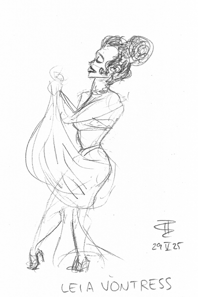Pencil sketch of burlesque artist