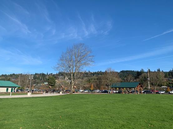 A view of Kalama, WA and the mountains behind it from the riverfront.