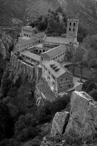a monastry in the mountains, from a viewpoint
