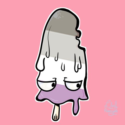Melting popsicle with the colors of the asexual flag.