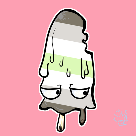 Popcicle melting with the colors of the agender flag.