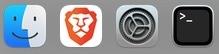 macOS Dock with four icons: Finder, Brave, Settings, and Terminal