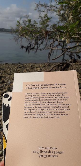 4ème de couverture du livre d'Antonin Crenn, "Terminus provisoire" , n0 7d'la collection Perec 53 aux éditions L'Oeil ébloui. 
Photo prise sur une grève au bord de la mer en Bretagne Nord.