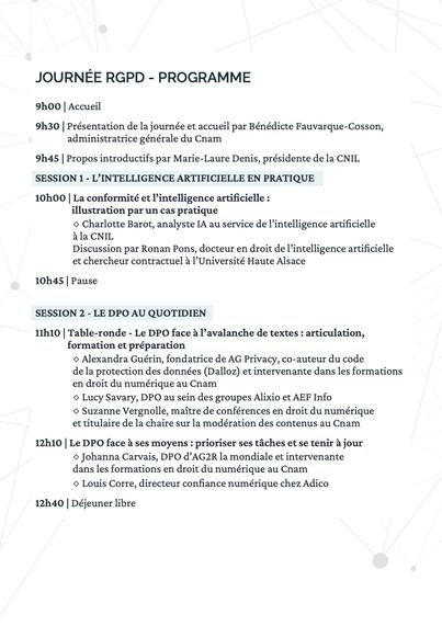 Programme de la journée RGPD qui va se dérouler au Cnam. Plus d'infos sur https://cnil.fr/fr/journee-rgpd-le-mardi-24-juin-paris