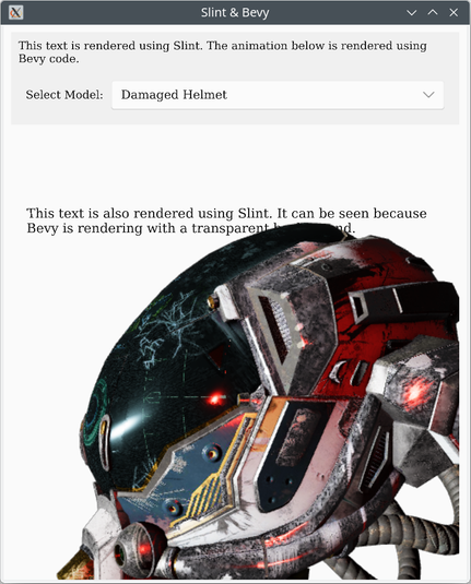 Screenshot showing the Slint's bevy integration example