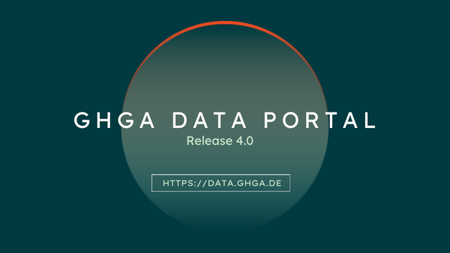 Image is a digitally created announcement card in the GHGA colors, dark and light green as well as orange. The text reads "GHGA DATA PORTAL Release 4.0" and the URL data.ghga.de