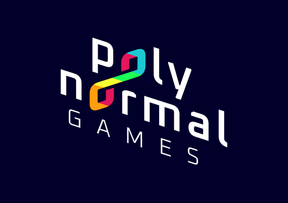 polynormal games Logo:
geometric design with a rainbow colored infinity symbol that makes up the Os of poly and normal.

the implied perspecive of the infinity design goes against the direction of the text, making the logo somewhat escheresk.