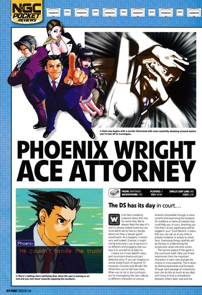 Review for Phoenix Wright Ace Attorney on Nintendo DS from NGC Magazine 114 - Christmas 2005 (UK)

score: 4/5