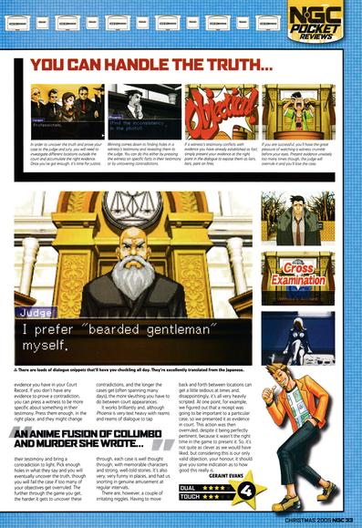 Review for Phoenix Wright Ace Attorney on Nintendo DS from NGC Magazine 114 - Christmas 2005 (UK)

score: 4/5