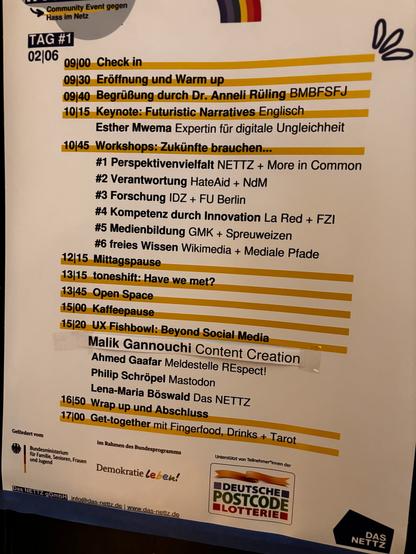 Veranstaltungsplakat mit Ablaufplan