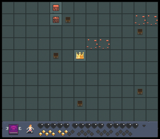 Screenshot from the game Dragon Sweeper, a dungeon crawler minesweeper clone. The board is otherwise empty, but the dragon crown and two walls (one half broken) remain. Final score is 363 out of 365.