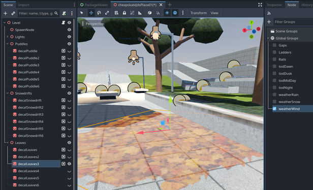 screenshot of game editor tagging objects for the weather system