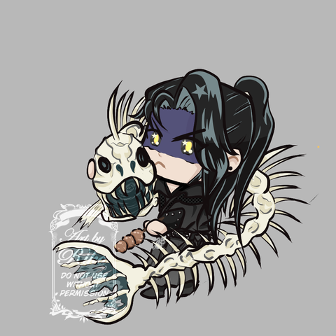 Chibi He Xuan posing with his favourite pet enjoying some meat balls.