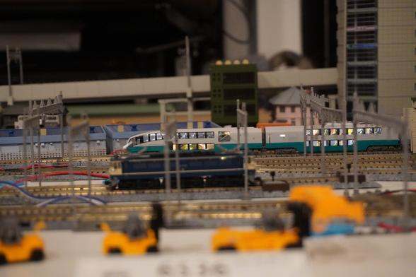 Trains in a train depot