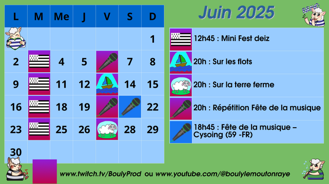 Planning de juin 2025 de stream