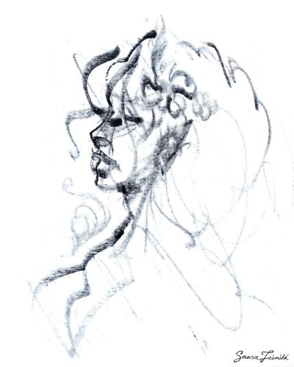 A minimalistic calligraphy portrait of a woman