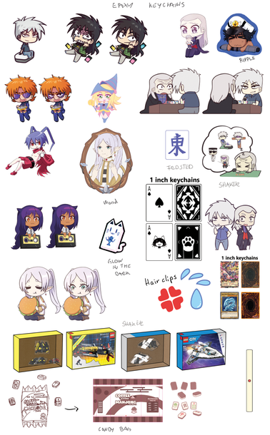 A page of keychain art