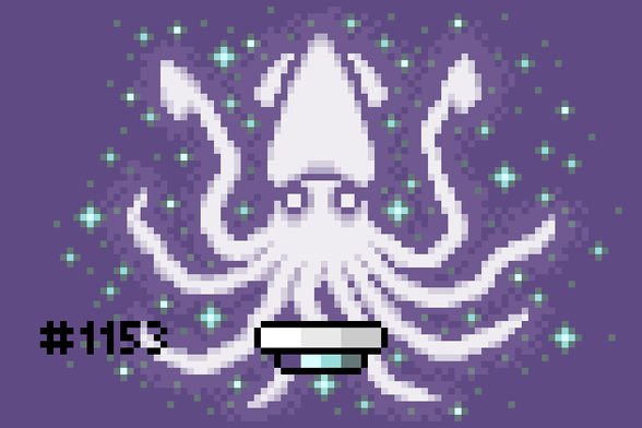 Pixel art of The Monitor, a spectral psychopomp squid who guards the halls of the dead in Blaseball.