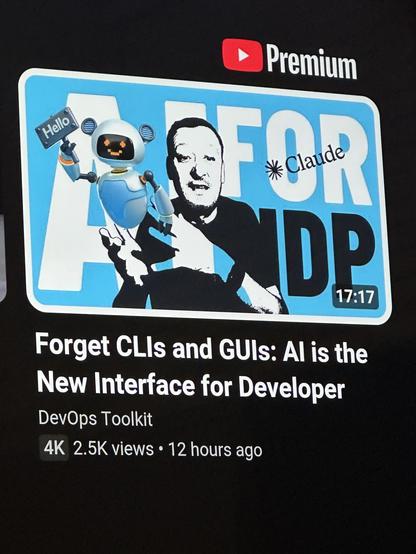 YouTube thumbnail, titled “Forget CLIs and GUls: Al is the New Interface for Developer”