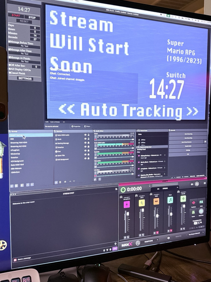 OBS screen showing countdown to video game stream