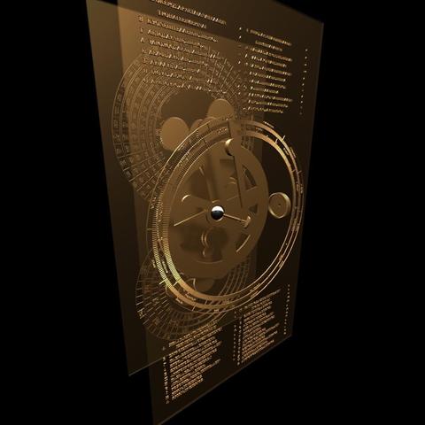 Virtual reconstruction of the Antikythera Mechanism in web-based virtual reality (screenshot).
