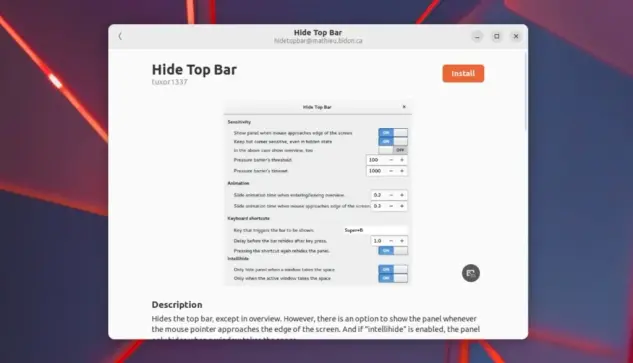 Hide Top Bar Extension for GNOME