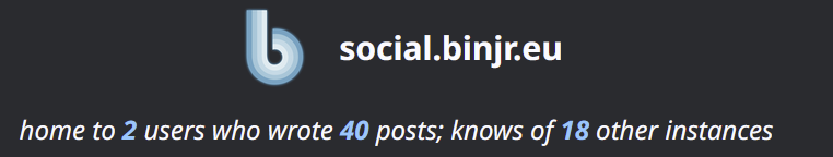 "social.binjr.eu
home to 2 users who wrote 40 posts; knows of 18 other instances"