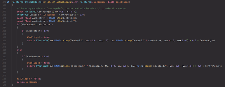 C++ version of "Clip Relative Map Coords" function. It's about 25 lines.
