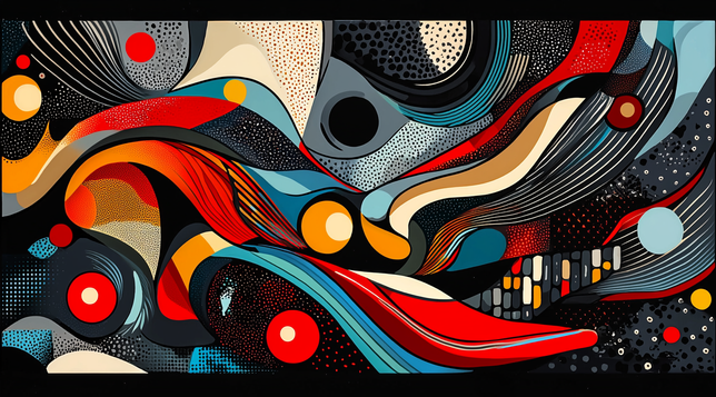 Flux Chromatique.
Composition abstraite aux formes dynamiques et couleurs vives, mêlant textures pop et énergie psychédélique.
Abstract composition with dynamic shapes and vivid colors, blending pop textures and psychedelic energy.