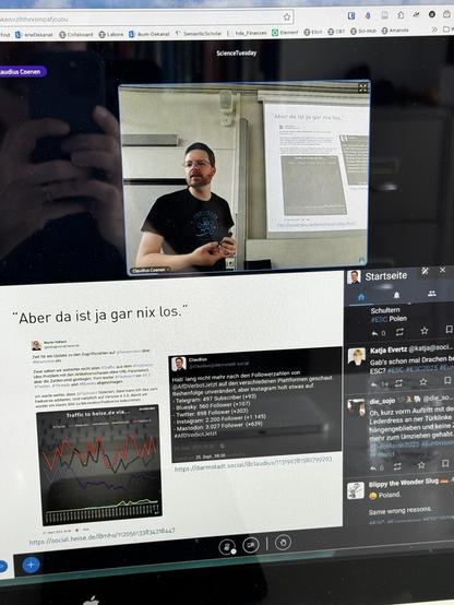 Claudius arbeitet im Vortrag gegen das Vorurteil an, im Fediverse sei nicht viel los.