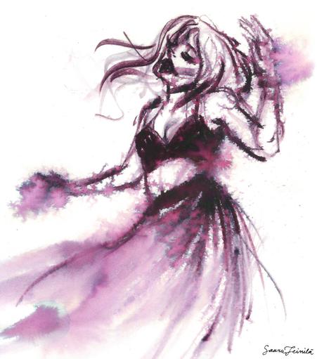 An ink painting of a dancing woman