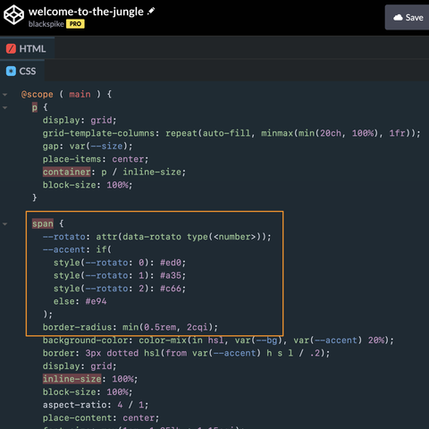 screenshot of codepen editor highlighting a css if function