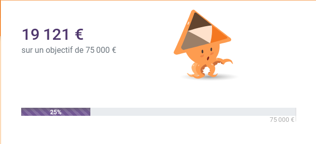 Capture d'écran de la barre de progression des dons.

19 121€ sur 75 000€ obtenus.
25% de la barre remplie.