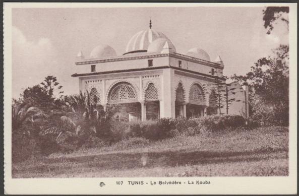 Printed sepia postcard showing a view of the small mosque of Kouba in the Parc du Belvédère in Tunis, Tunisia, constructed in 1929.

Published by E Younès, Tunis, No 107, c.1930.

Postally unused.

Very good condition, with minimal corner bumps.