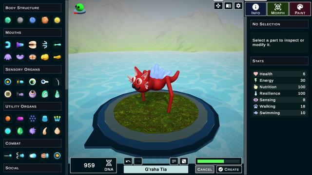 A red, cat-like creature with blue crystals on its back. The name "G'raha Tia" has been entered in the name input field.