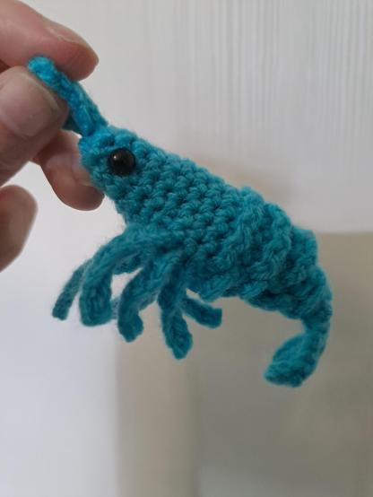 Crevette au crochet bleu vif.