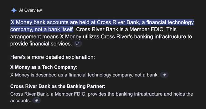 X Money bank accounts are held at Cross River Bank, a financial technology company, not a bank itself. Cross River Bank is a Member FDIC. This arrangement means X Money utilizes Cross River's banking infrastructure to provide financial services.