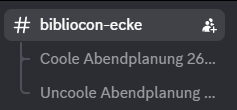 bibliocon-ecke mit den beiden untergeordneten Threads "coole Abendplanung" und "uncoole Abendplanung"
