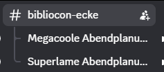 bibliocon-ecke mit den beiden untergeordneten Threads "megacoole Abendplanung" und "superlame Abendplanung"