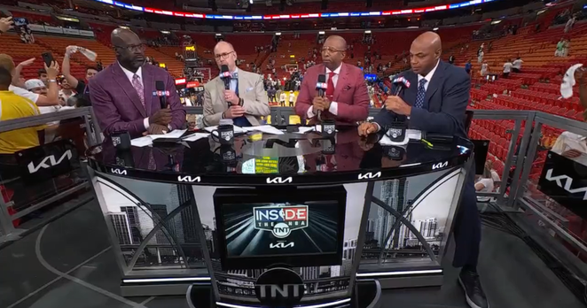 Shaquille O'Neal, Ernie Johnson, Kenny Smith and Charles Barkley on Inside the NBA